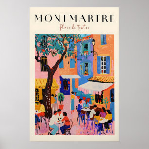 Affiche Scène de café français coloré Montmartre Paris Imp