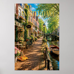 Affiche Scène de canal à Amsterdam avec une touche de prin