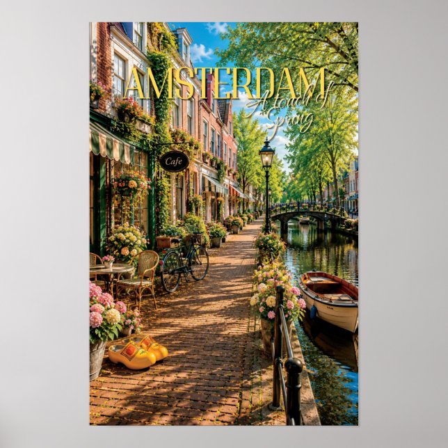 Affiche Scène de canal à Amsterdam avec une touche de prin (Devant)