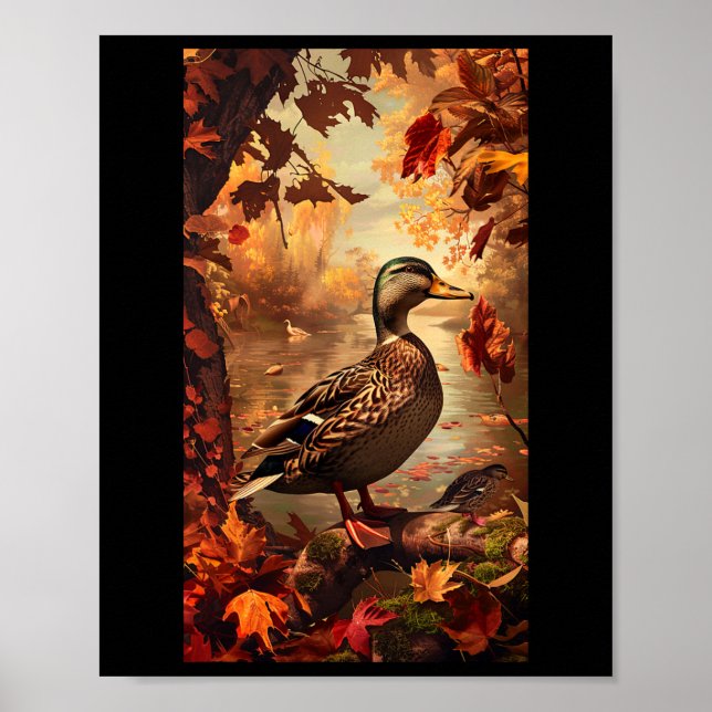 Affiche Scène de chasse Mallard Canard Canard Automne Faun (Devant)