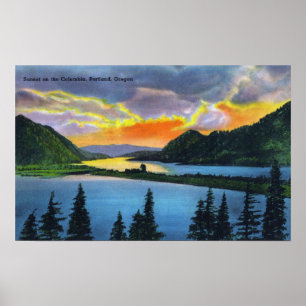 Affiche Scène de coucher du soleil sur le fleuve Columbia
