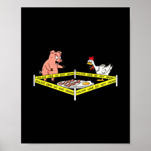 Affiche Scène de crime drôle Con œuf cochon poulet nourrit