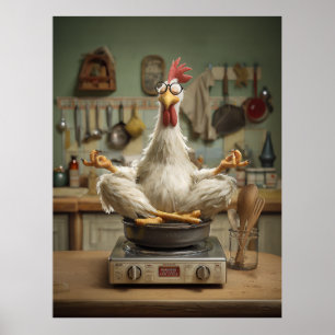 Affiche Scène de cuisine de poulet Zen amusante