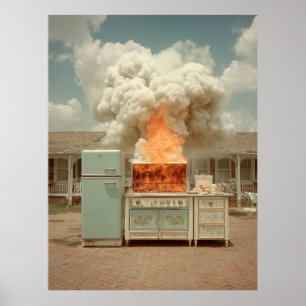 Affiche Scène de cuisine vintage en plein air sous les fla