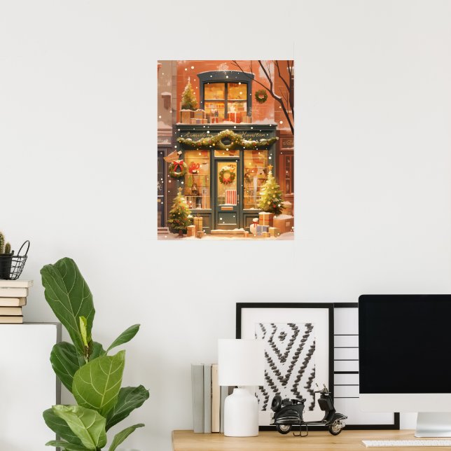 Affiche Scène de devanture de magasin de Noël festive (Bureau à domicile)