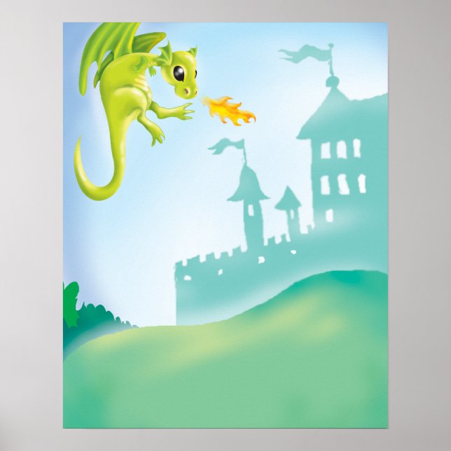 Affiche scène de dragon et de château joli (Devant)