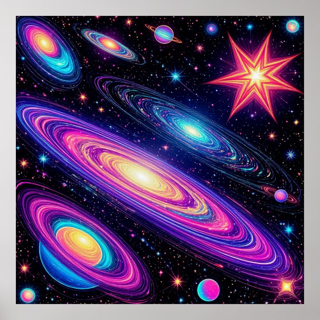 Affiche Scène de galaxie abstraite avec des étoiles, des p (Devant)