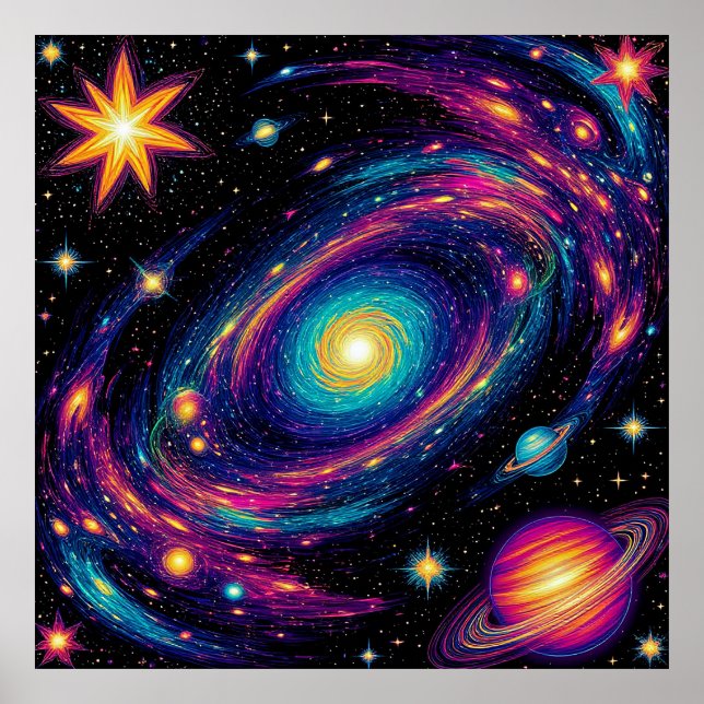 Affiche Scène de galaxie abstraite avec des étoiles, des p (Devant)