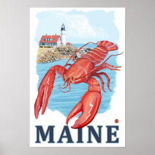Affiche Scène de homard et de phare de Portland