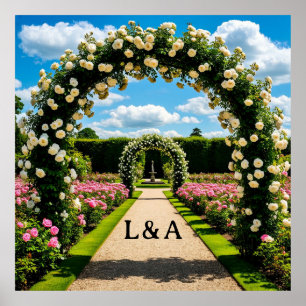 Affiche Scène de jardin d'été avec arche de roses pour mar