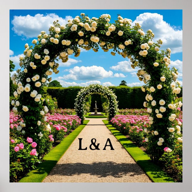 Affiche Scène de jardin d'été avec arche de roses pour mar (Devant)