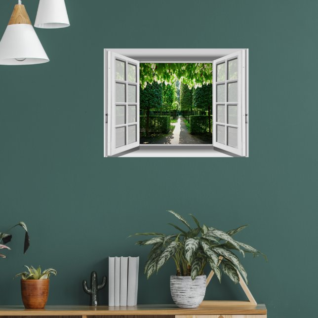 Affiche Scène de jardin vue de fenêtre fausse 3D (Salon 1)