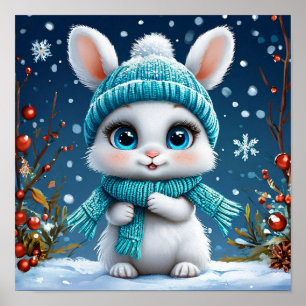 Affiche Scène de la nature de dessin animé de lapin mignon