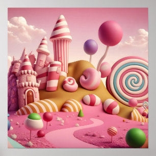 Affiche Scène de la Terre des bonbons de Lollipop rose