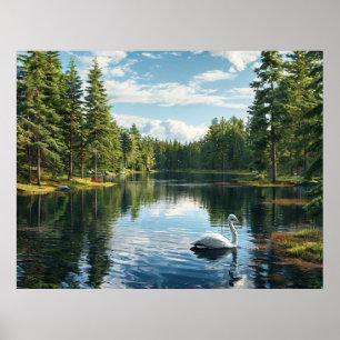 Affiche Scène de lac serein avec cygne