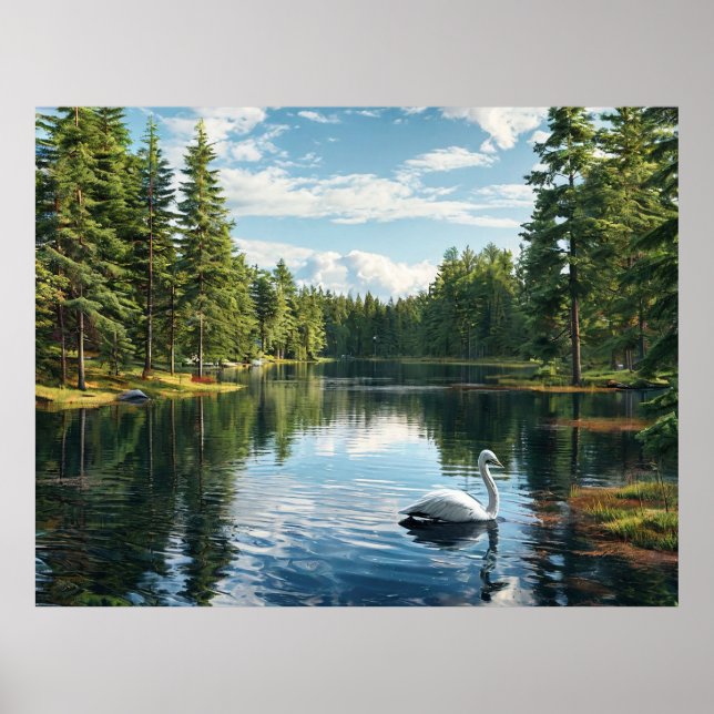 Affiche Scène de lac serein avec cygne (Devant)