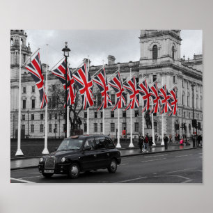 Affiche Scène de Londres UK Gris & Rouge