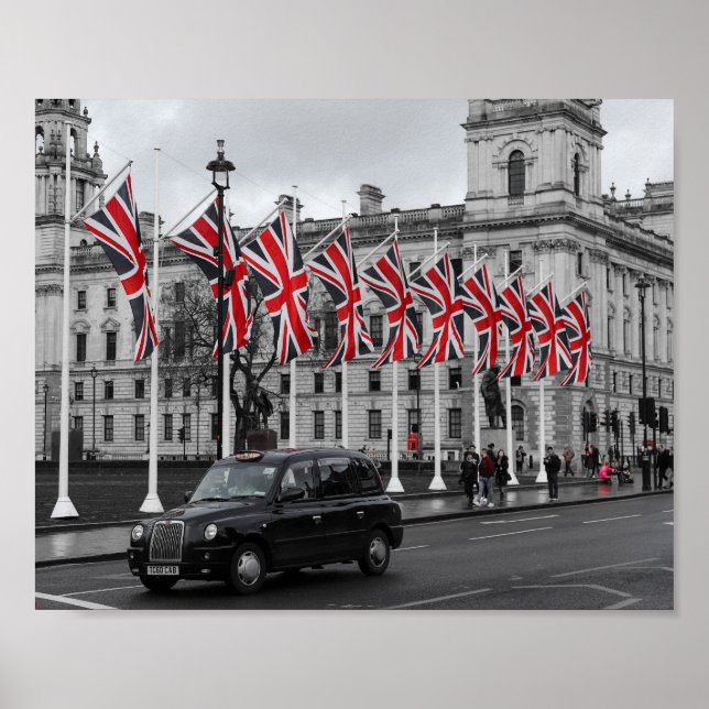 Affiche Scène de Londres UK Gris & Rouge (Devant)