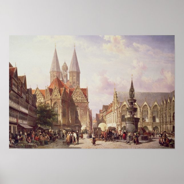 Affiche Scène de marché à Braunschweig (Devant)