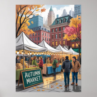 Affiche Scène de marché automnal à New York City