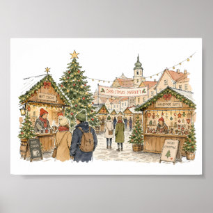 Affiche Scène de marché de Noël pour les amateurs de shopp