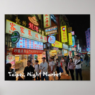 Affiche Scène de marché nocturne à Taipei, Taïwan