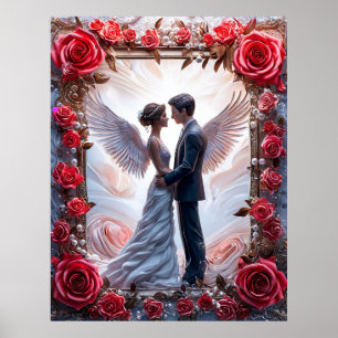 Affiche Scène de mariage romantique avec des anges et un c