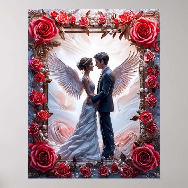 Affiche Scène de mariage romantique avec des anges et un c (Devant)