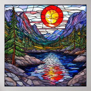 Affiche Scène de montagne avec un lac et des arbres