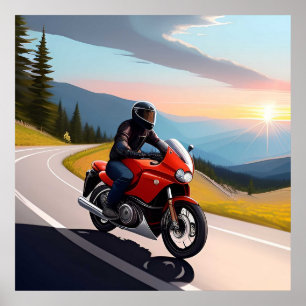 Affiche Scène de moto sur une route de montagne pour les m