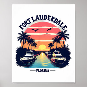 Affiche Scène de navigation au coucher du soleil à Fort La