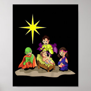 Affiche Scène de Noël chrétien Enfant Jésus Crèche Sup
