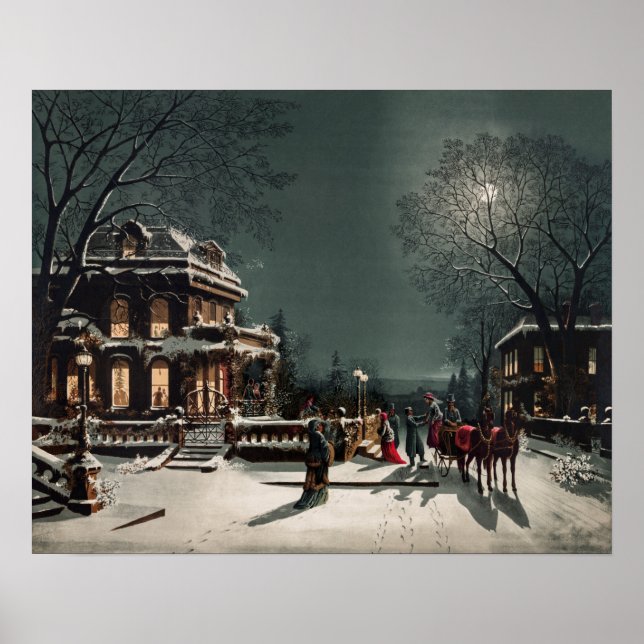 Affiche Scène de Noël de neige victorienne (Devant)