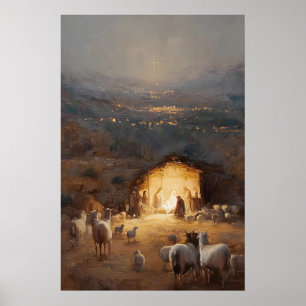 Affiche Scène de Noël sur toile Art de la Nativité Jésus