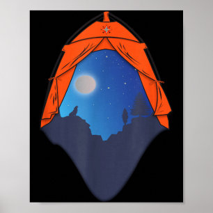Affiche Scène de nuit de tente de camping _ Loup hurlant à