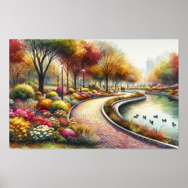 Affiche Scène de parc automnal à l'aquarelle (Devant)