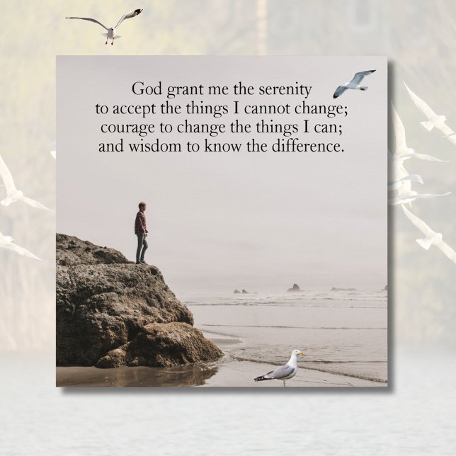 Affiche Scène de plage de la prière de sérénité avec des m (Serenity Prayer Beach scene with seagulls)