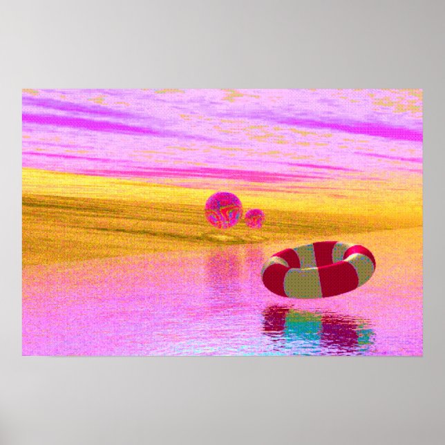 Affiche Scène de plage de style CGI années 90 (Devant)