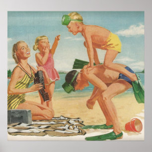 Affiche Scène de plage des années 1950