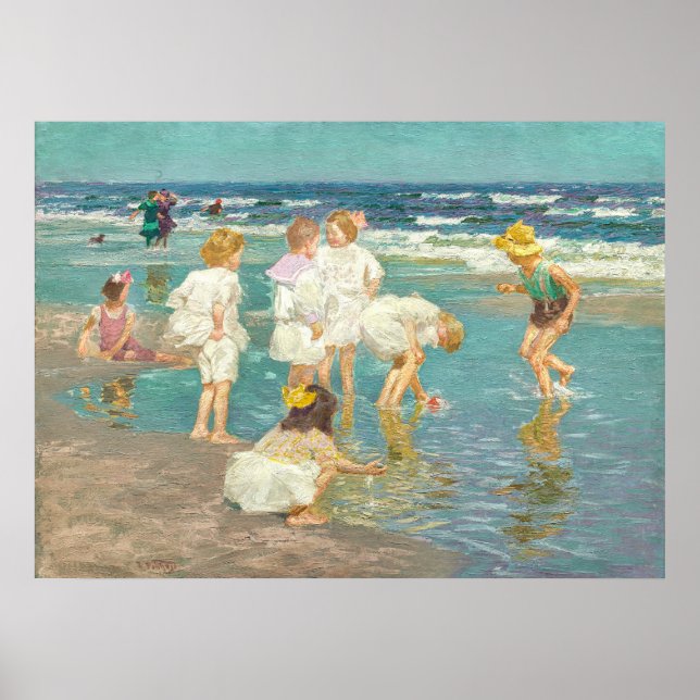 Affiche Scène de plage impressionniste vintage (Devant)
