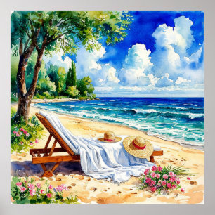 Affiche Scène de plage relaxante avec chaise longue