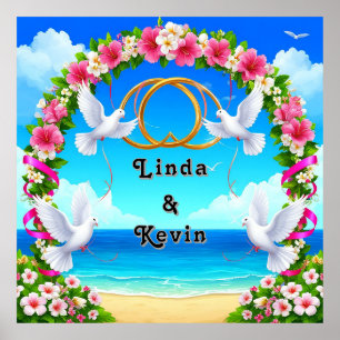 Affiche Scène de plage romantique avec arche florale
