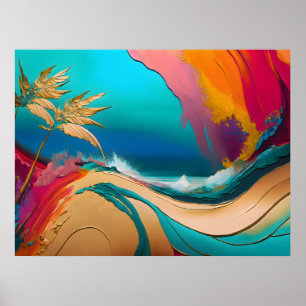Affiche Scène de plage tropicale abstraite vibrante