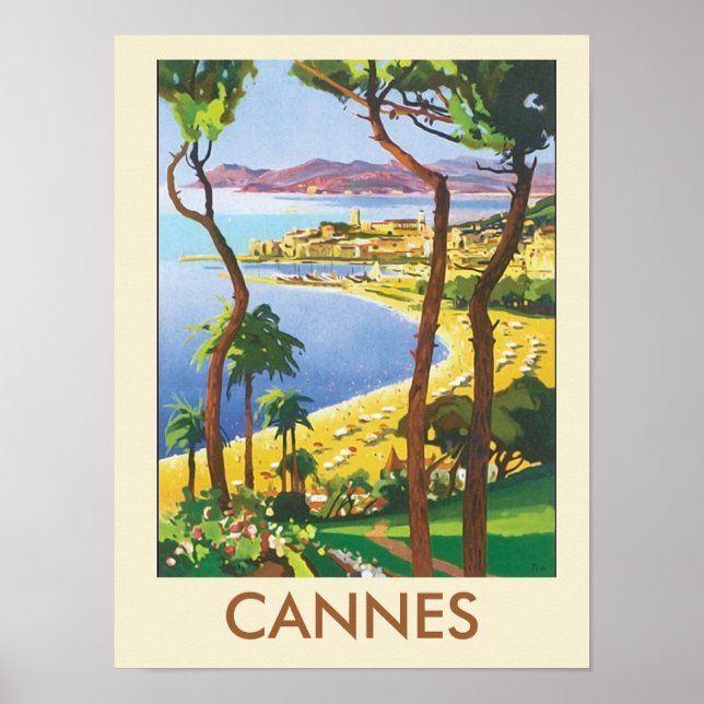 Affiche Scène de plage vintage à Cannes (Devant)
