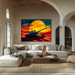 Affiche Scène de réservoir Pop Art au coucher du soleil -<br><div class="desc">Cette scène de char audacieuse dans le style de l'art pop présente un char puissant silhouetté sur un coucher de soleil vibrant dans le désert. Les couleurs saisissantes et la composition dramatique en font une pièce parfaite pour les amateurs de militaire et les amateurs d'art mural unique et audacieux. Personnalisez...</div>
