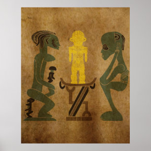 Affiche scène de rituel guerrier de tribu gravure rupestre