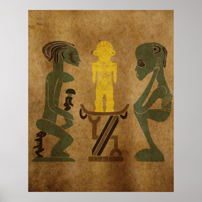 Affiche scène de rituel guerrier de tribu gravure rupestre (Devant)