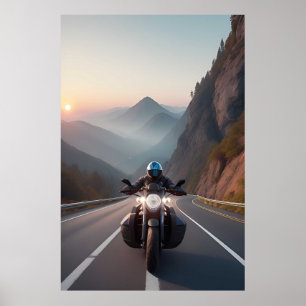 Affiche Scène de road trip à moto pour motards et cavalier