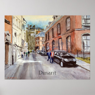 Affiche Scène de rue à Dinant en Belgique, aquarelle