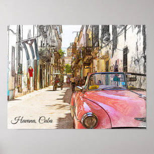 Affiche Scène de rue artistique de voyage vintage à La Hav